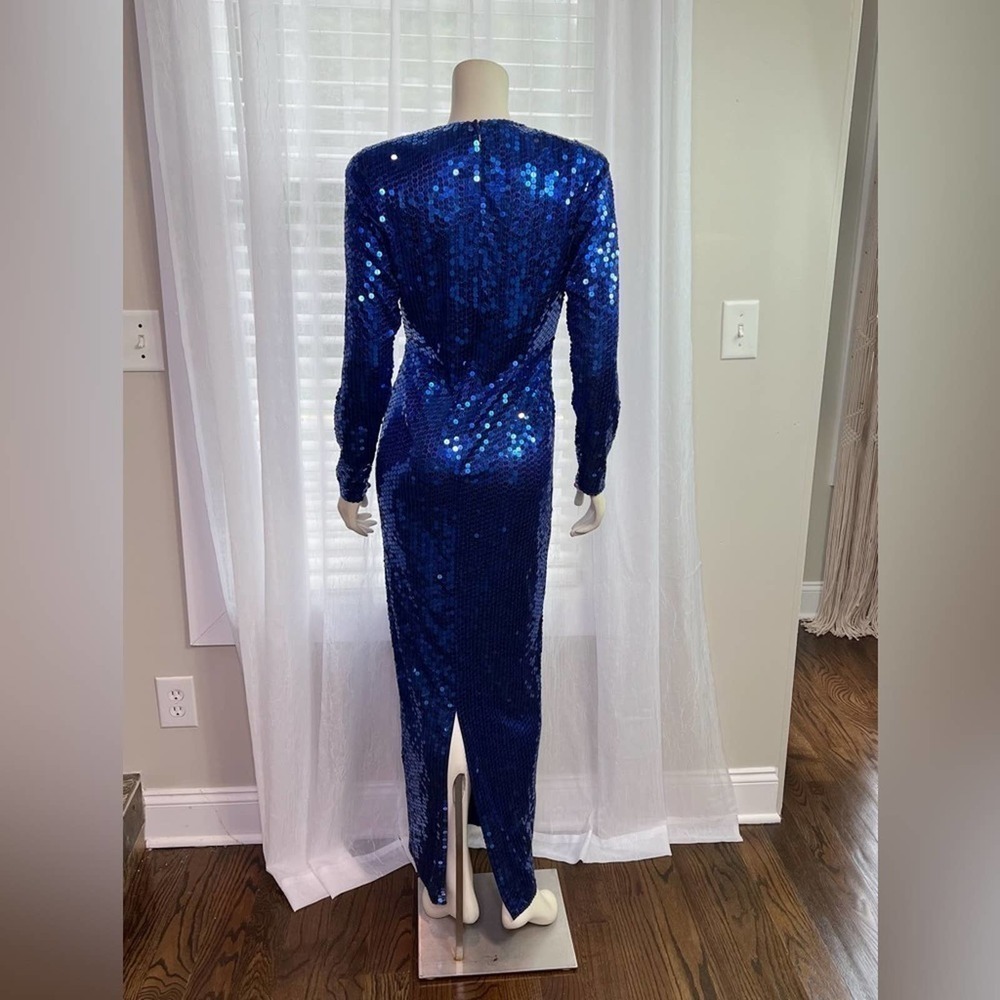 Oleg Cassini,Beautiful Shimmery Royal Blue Sequin, long sleeve Vintage Gown 10 - Picture 11 of 15
